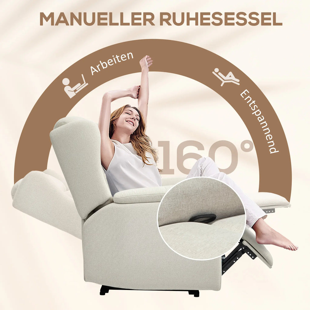 HOMCOM Poltrona TV reclinabile con schienale regolabile a 160° e molle insacchettate, beige