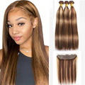 Fasci di capelli lisci brasiliani LavishBeauty con mèches P4-27 e frontal HD