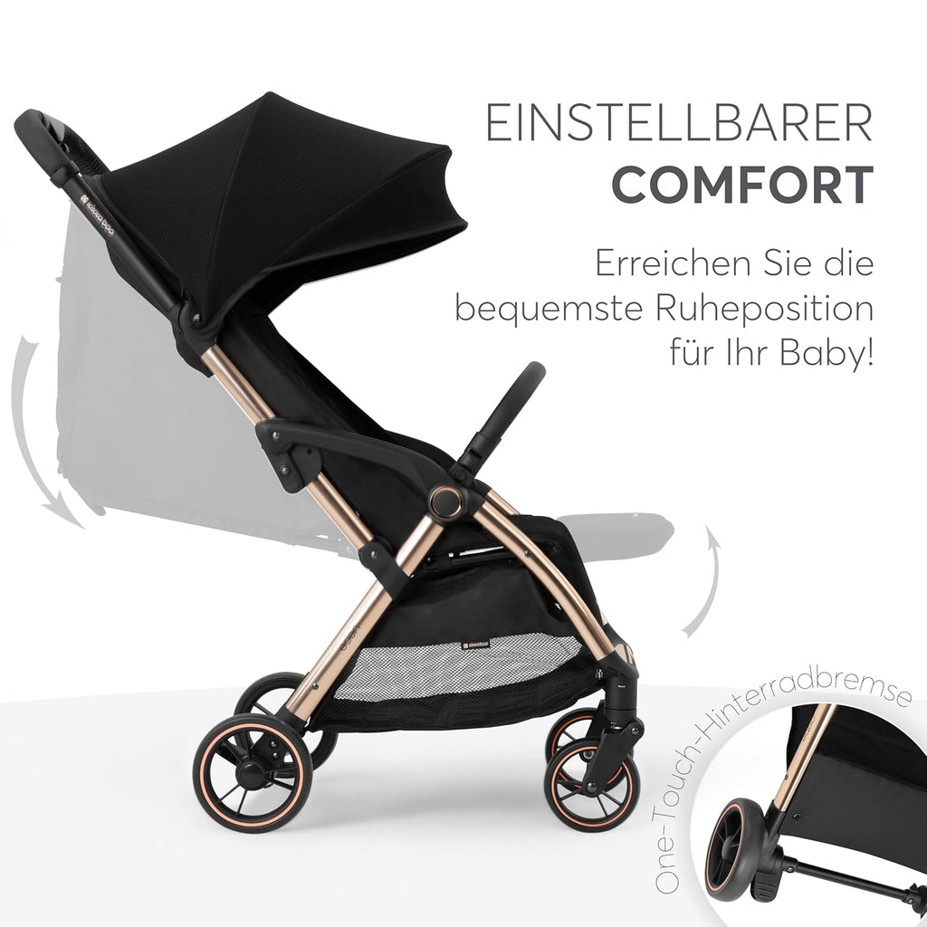 KikkaBoo EDEN Passeggino, passeggino fino a 22 kg, chiusura automatica, posizione reclinata, ultraleggero, compatto, nero