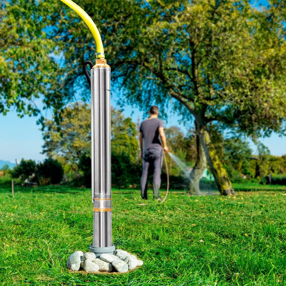 TROTEC Tiefbrunnenpumpe TDP 7501 E – Wasserpumpe mit Fördermenge 6000 l/h, 1100 W – Förderhöhe 90 m, ø 8,6 cm, IP68 für Pumpe, Edelstahlpumpe