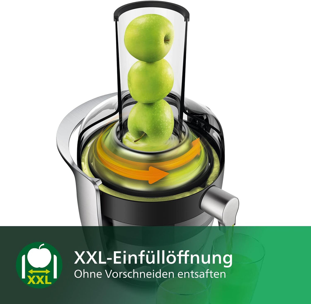 Philips Centrifuga – 1100W, 2L, App di ricette HomeID, Apertura extra-large, QuickClean (HR1921/20), 25 x 43.2 x 29.6 cm, Acciaio inossidabile