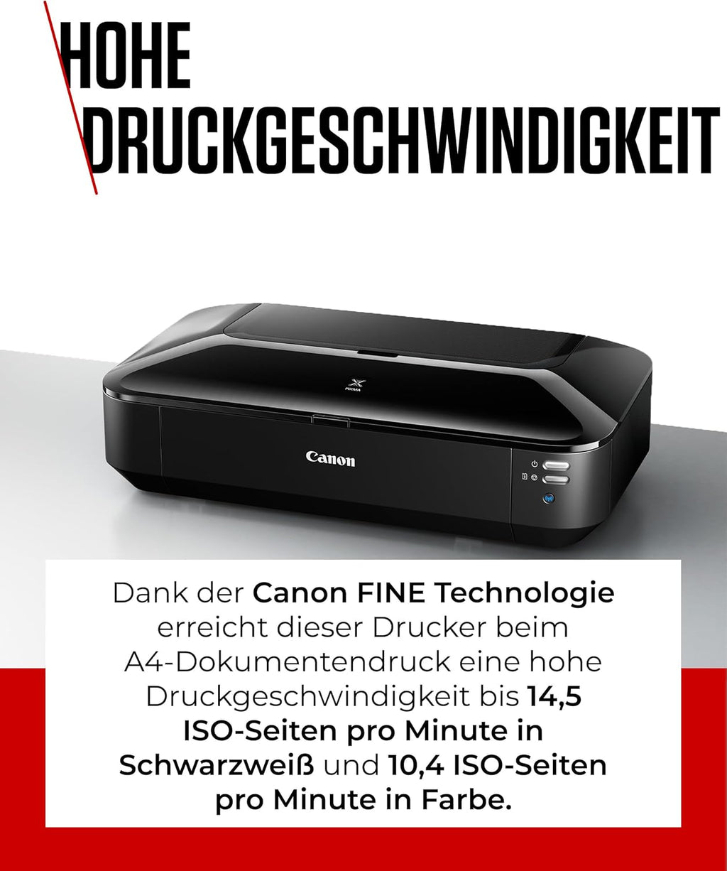 Canon PIXMA iX6850 Stampante Multifunzione a Getto d'Inchiostro a Colori A3+ (Stampante per Ufficio, Stampa Fotografica, Stampa Testo, 9.600 x 2.400 DPI, WiFi, WLAN, USB, 5 Inchiostri Separati, Stampa Diretta, App di Stampa) Nera