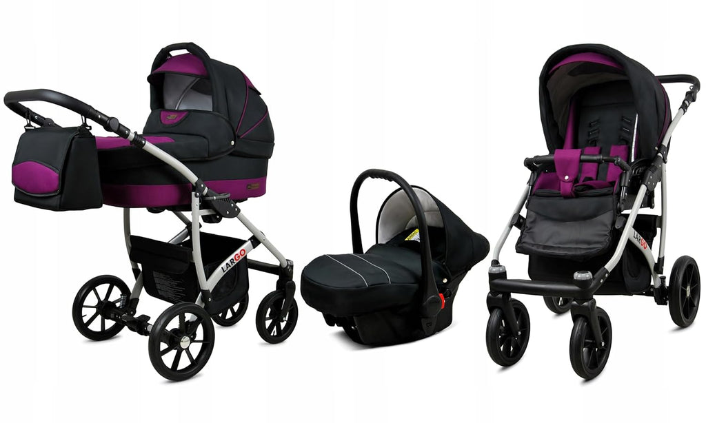 BabyLux Largo 2-in-1 Baby Kinderwagen Tief und Kinderwagen mit Zubehör Verstellbar und faltbar Aluminiumkonstruktion Wasserdicht Nicht abnehmbare Räder Brown Cream White Frame