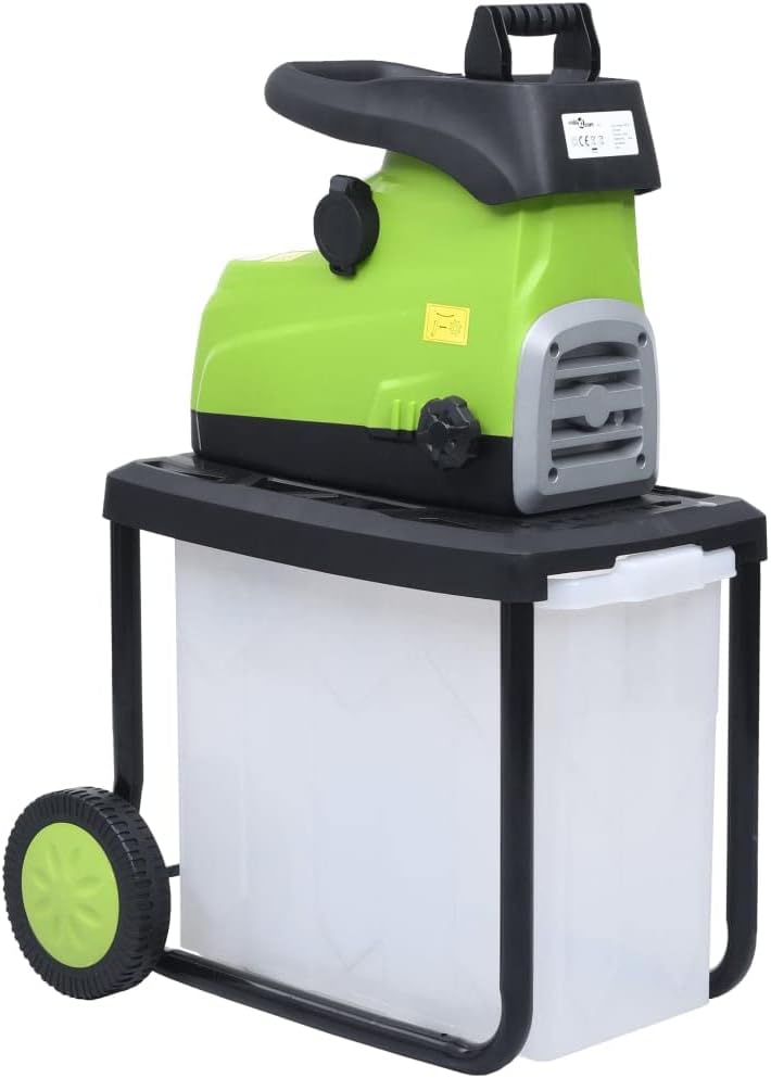 vidaXL Gartenhäcksler Elektrisch mit Auffangbox Leisehäcksler Häcksler Holzhäcksler Elektrohäcksler Walzenhäcksler Schredder 2800W