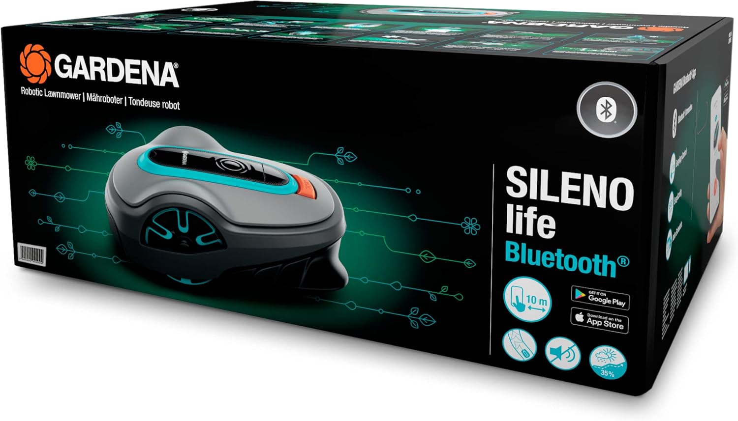 Gardena Rasaerba robotizzato SILENO minimo 500 m: tosaerba intelligente con connettività ottimale, programmabile con l'app Gardena Bluetooth, versione DE (15202-20)
