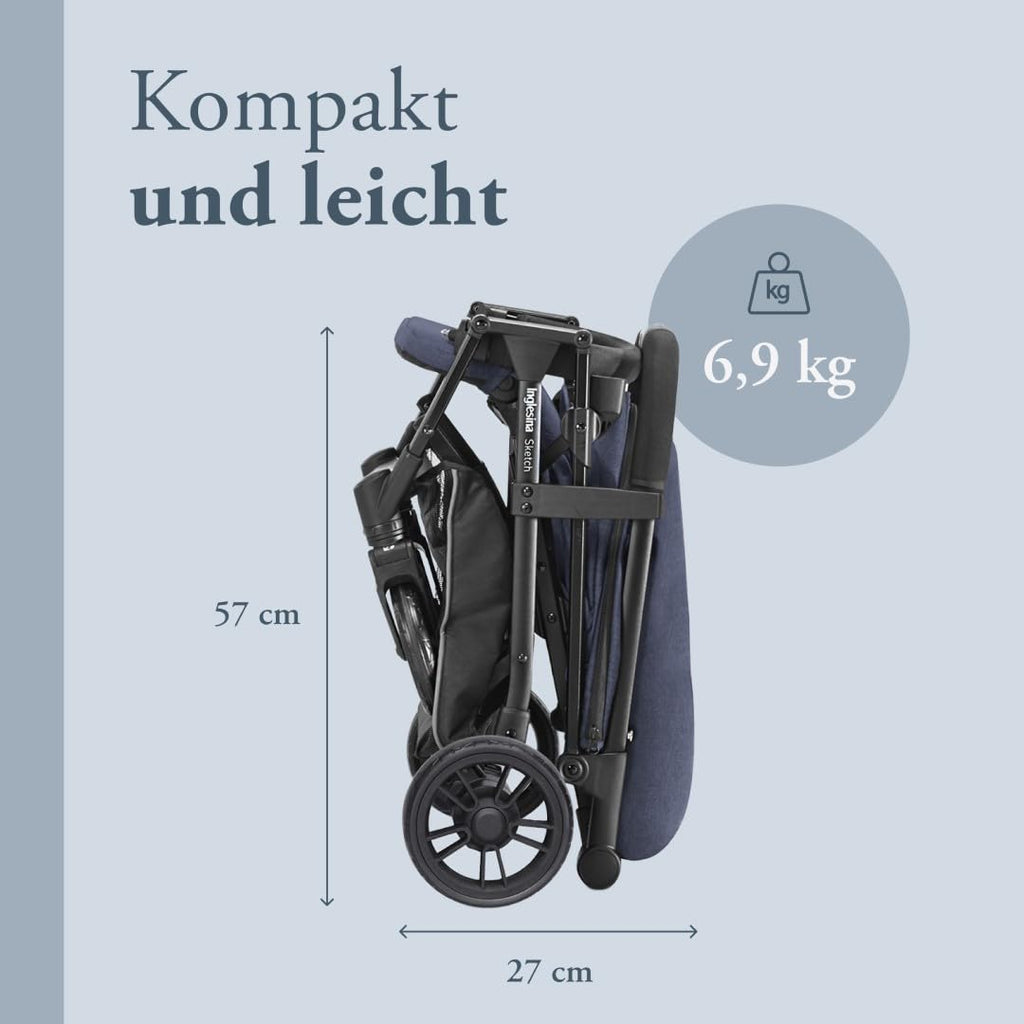Inglesina Sketch Kinderwagen Leicht und Kompakt, Schwarz, Bequem, bis zu 17kg, Einhand-Faltung, UPF 50+