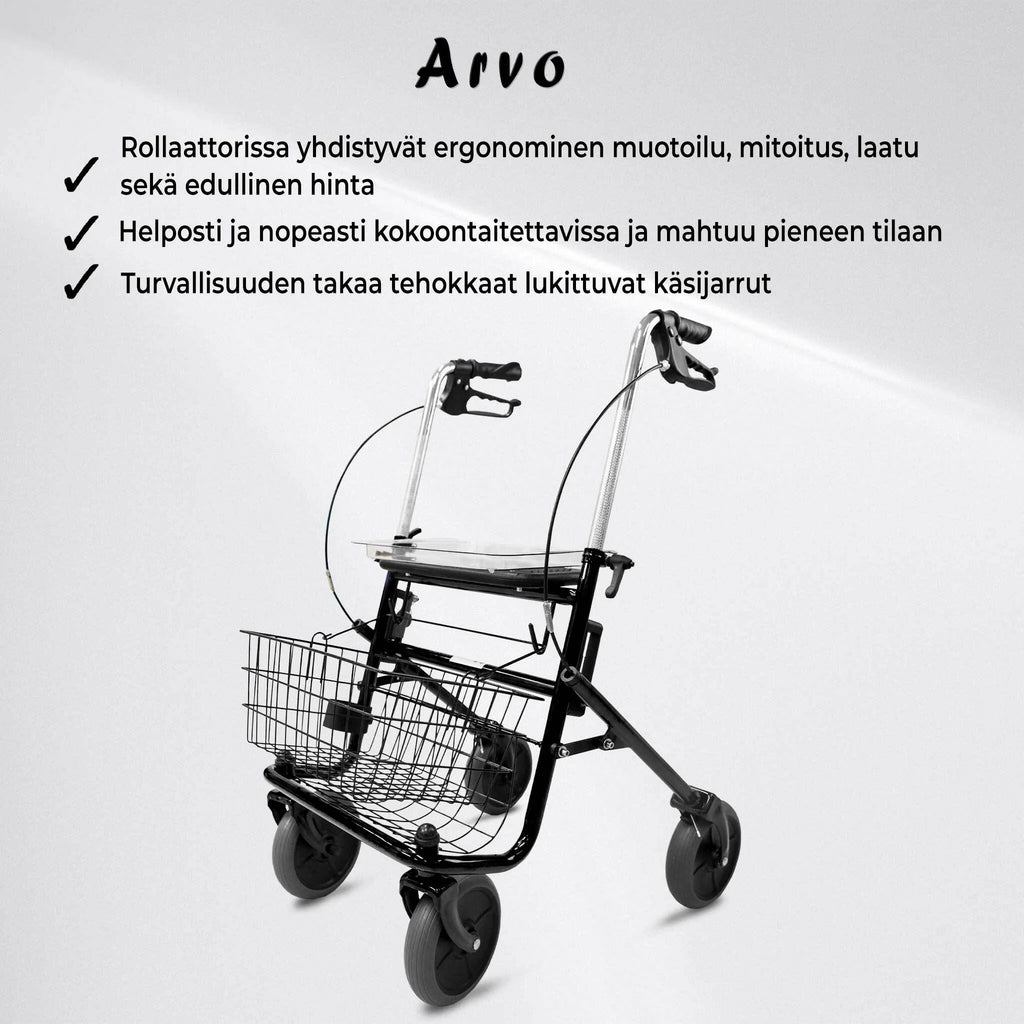 Arvo Rollator, für den Innen- und Auenbereich, Schwarz
