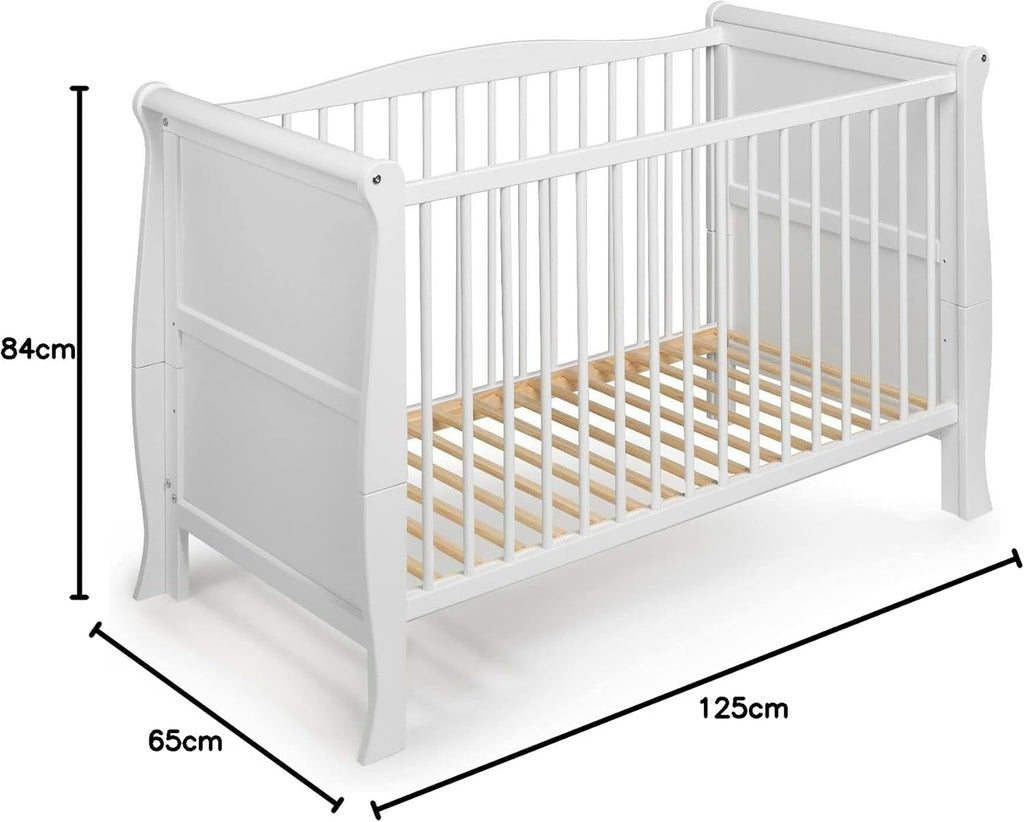 Marsell Baby Gitterbett Babybett Kinderbett mit Aloe Vera Schaumstoffmatratze Zahnschienen höhenverstellbar Weiß umbaubar zum Juniorbett
