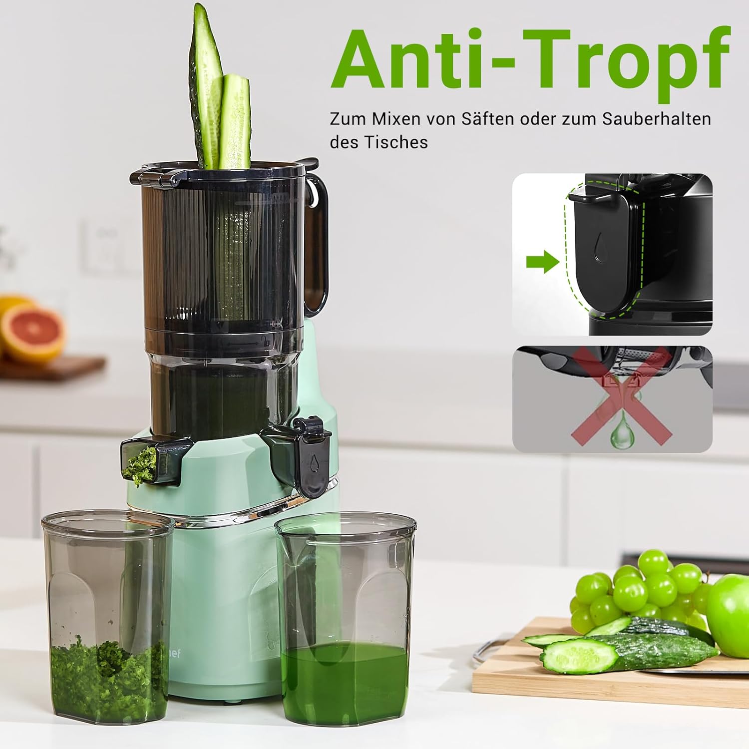 AMZCHEF Estrattore di Succo Automatico Tutto in Uno, Apertura da 135MM e Spremiagrumi da 1,8L per Frutta e Verdura, Estrattore di Succo Lento 250W Vincitore del Test con Triplo Filtro - Nero