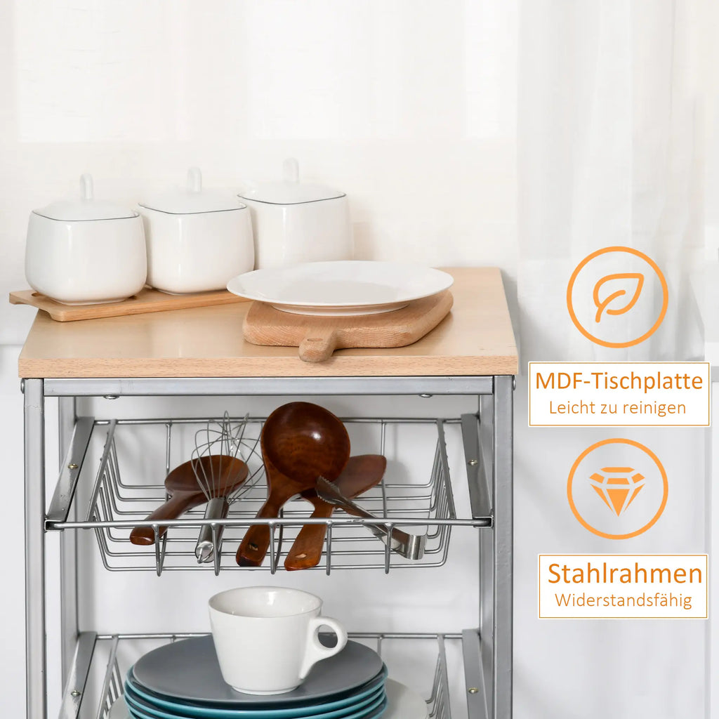 HOMCOM Carrello da Cucina con Ruote a 4 Cesti in Acciaio