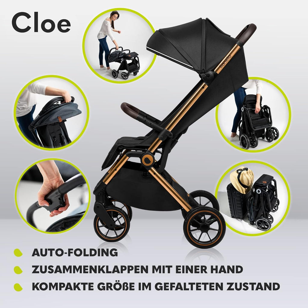 LIONELO Cloe Passeggino Pieghevole fino a 22 kg, Schienale Regolabile Funzione Nanna, Imbracatura a 5 Punti Grandi Ruote Girevoli Zanzariera Porta Bicchieri Leggero Compatto Impermeabile