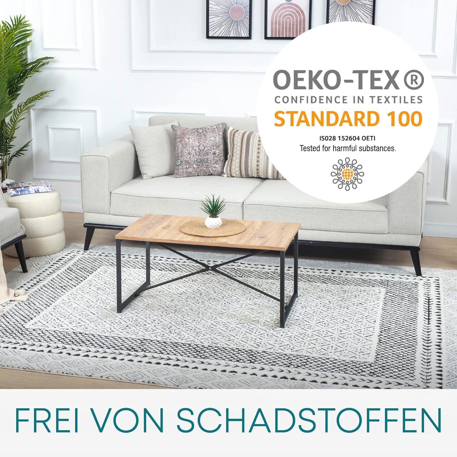 Surya Monaco Tappeto Soggiorno Boho, Grande Tappeto Camera da Letto 200x274 cm - Tappeto per Sala da Pranzo con Motivo Geometrico, Tappeto Soggiorno Moderno Scandinavo in Beige, Grigio Carbone