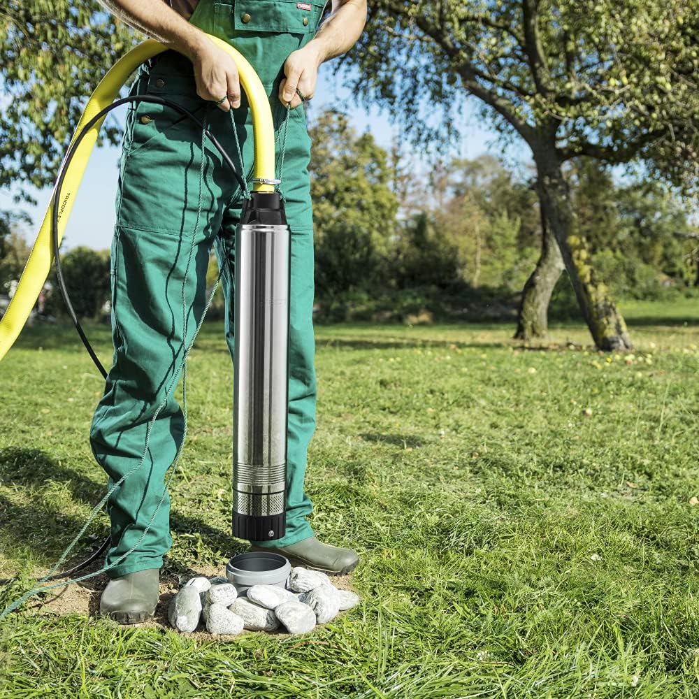 TROTEC Tiefbrunnenpumpe TDP 7501 E – Wasserpumpe mit Fördermenge 6000 l/h, 1100 W – Förderhöhe 90 m, ø 8,6 cm, IP68 für Pumpe, Edelstahlpumpe