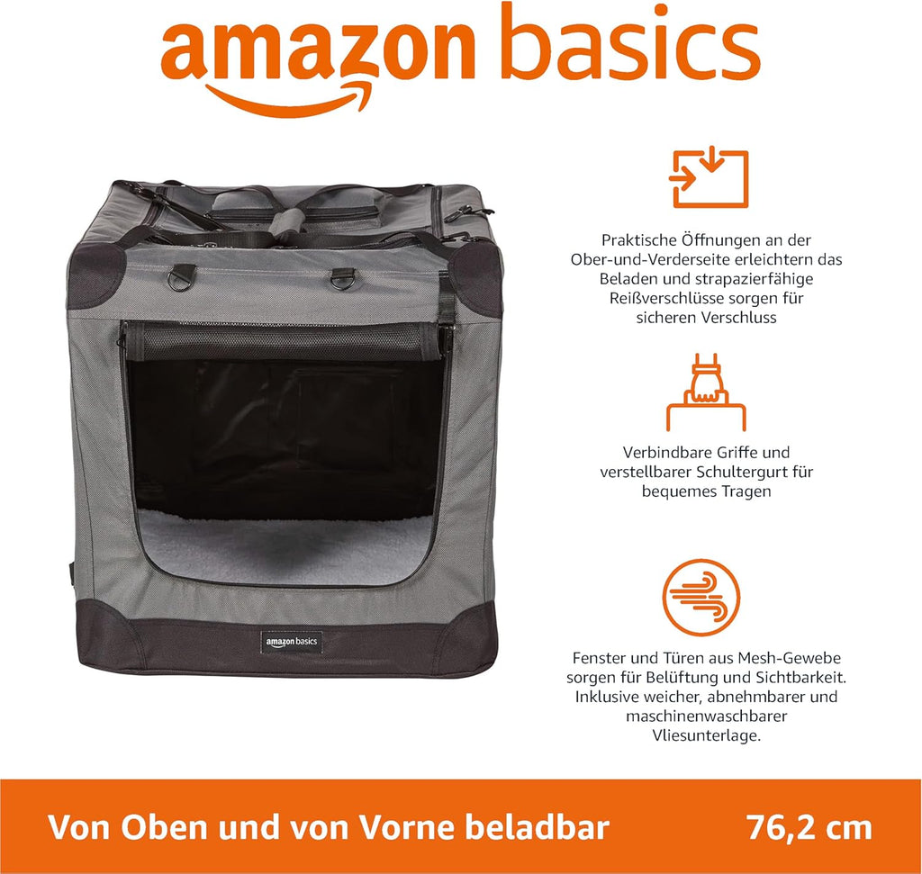 Amazon Basics – Morbida borsa pieghevole per animali domestici, 30 pollici/76,2 cm, grigia