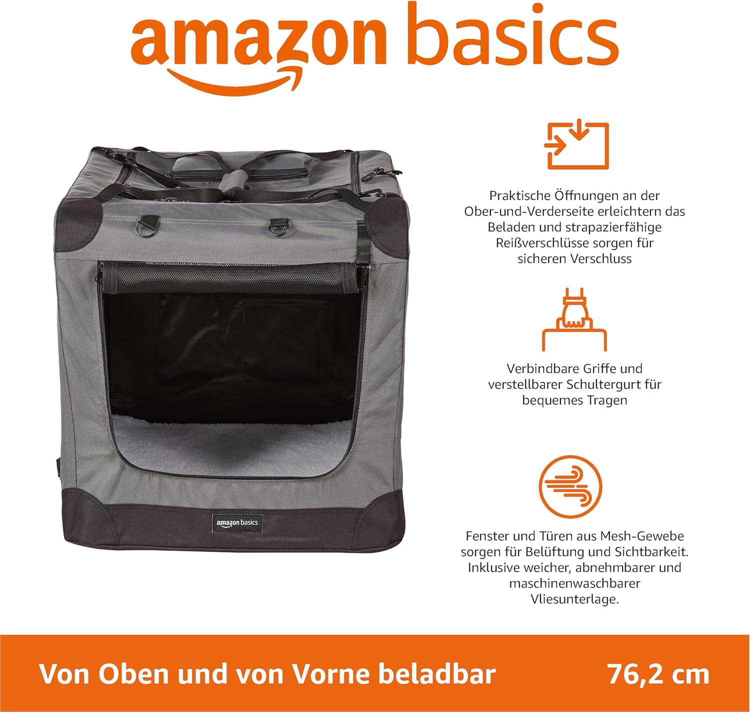 Amazon Basics – Morbida borsa pieghevole per animali domestici, 30 pollici/76,2 cm, grigia