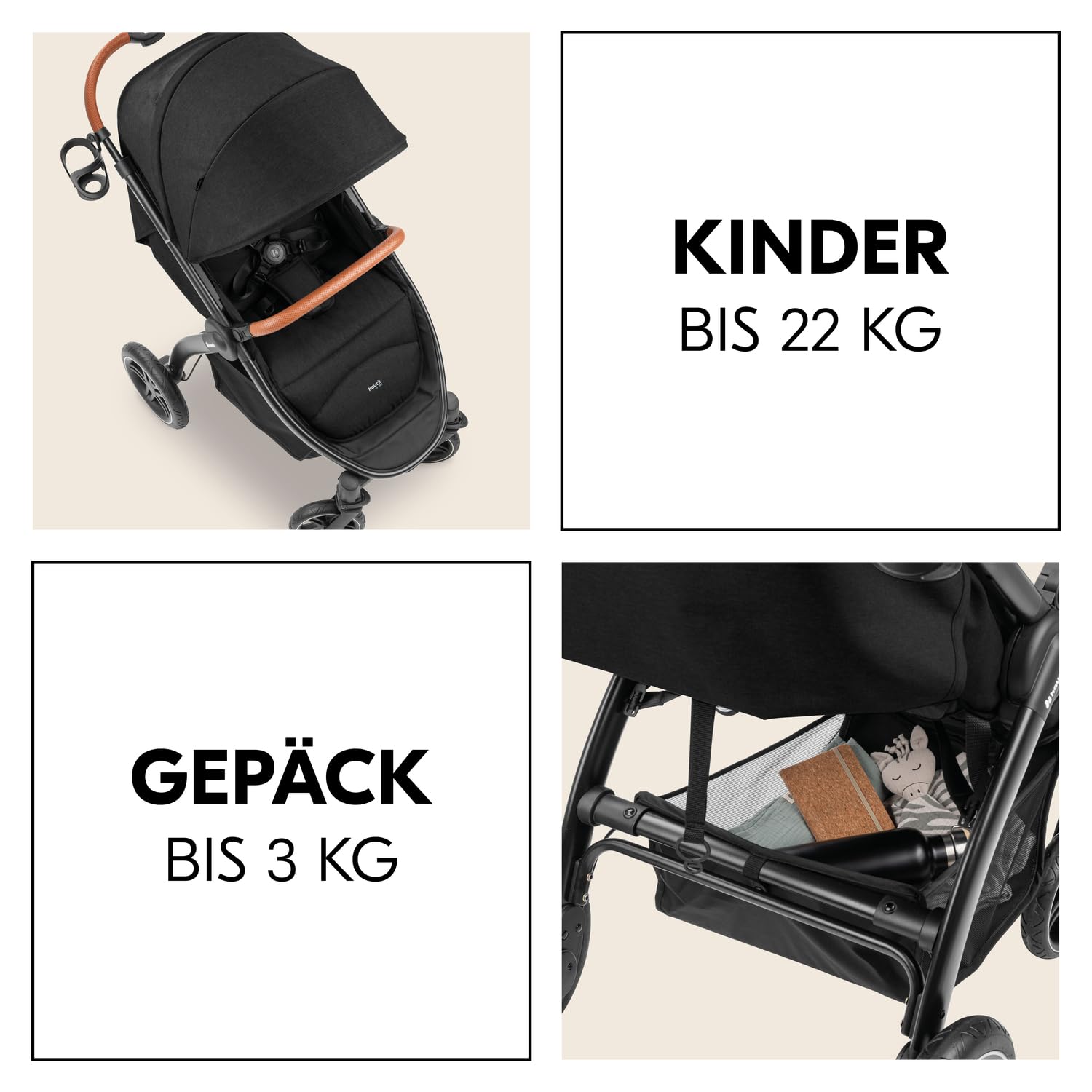 Hauck Uptown Passeggino Melange Rose – Passeggino per ogni terreno, seduta extra large, posizione nanna, ruote in gomma, sospensioni, compatto e facile da piegare, con parapioggia