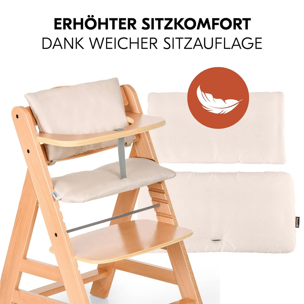 hauck Alpha Plus Newborn Set Deluxe - Seggiolone Pappa Legno da Nascita con Funzione Sdraietta - include Sdraietta per Neonato & Cuscino - Evolutivo, Regolabile - Dark Grey