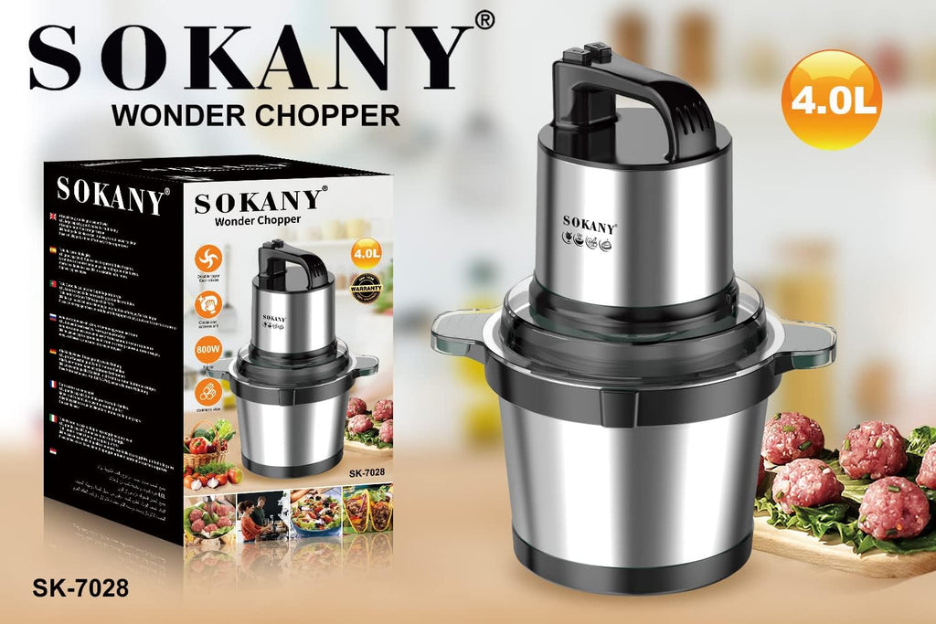 SOKANY Tritacarne Elettrico da Cucina 1500W con Ciotola in Acciaio Inox da 6,5L, Tritatutto con 3 Livelli di Velocità, Robot da Cucina con 4 Lame per Carne, Cipolle, Frutta, Verdura