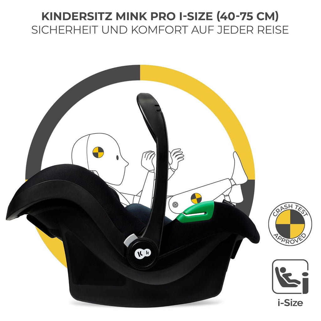 Kinderkraft MOOV2 AIR Passeggino 3 in 1 Set Passeggino fino a 26 kg con seggiolino auto I-SIZE 40-75 cm, funzione passeggino, schienale reclinabile, ampia capottina estensibile, ruote gonfiabili, nero