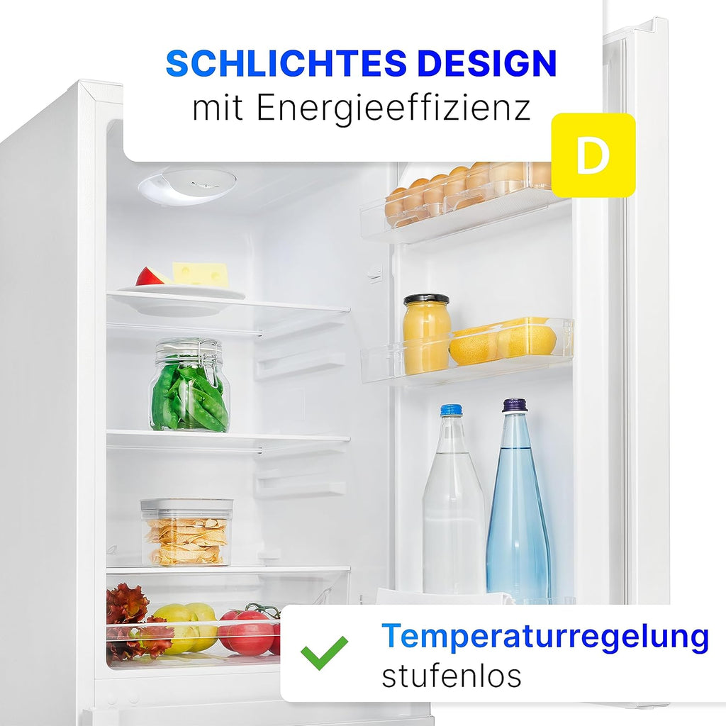 Bomann® Frigorifero con congelatore alto 143cm | Combinazione frigo-congelatore 175L con 3 ripiani e 3 cassetti | Porta reversibile | Combinazione frigo-congelatore silenziosa 39dB | Frigorifero KG 322.1 acciaio inox-look