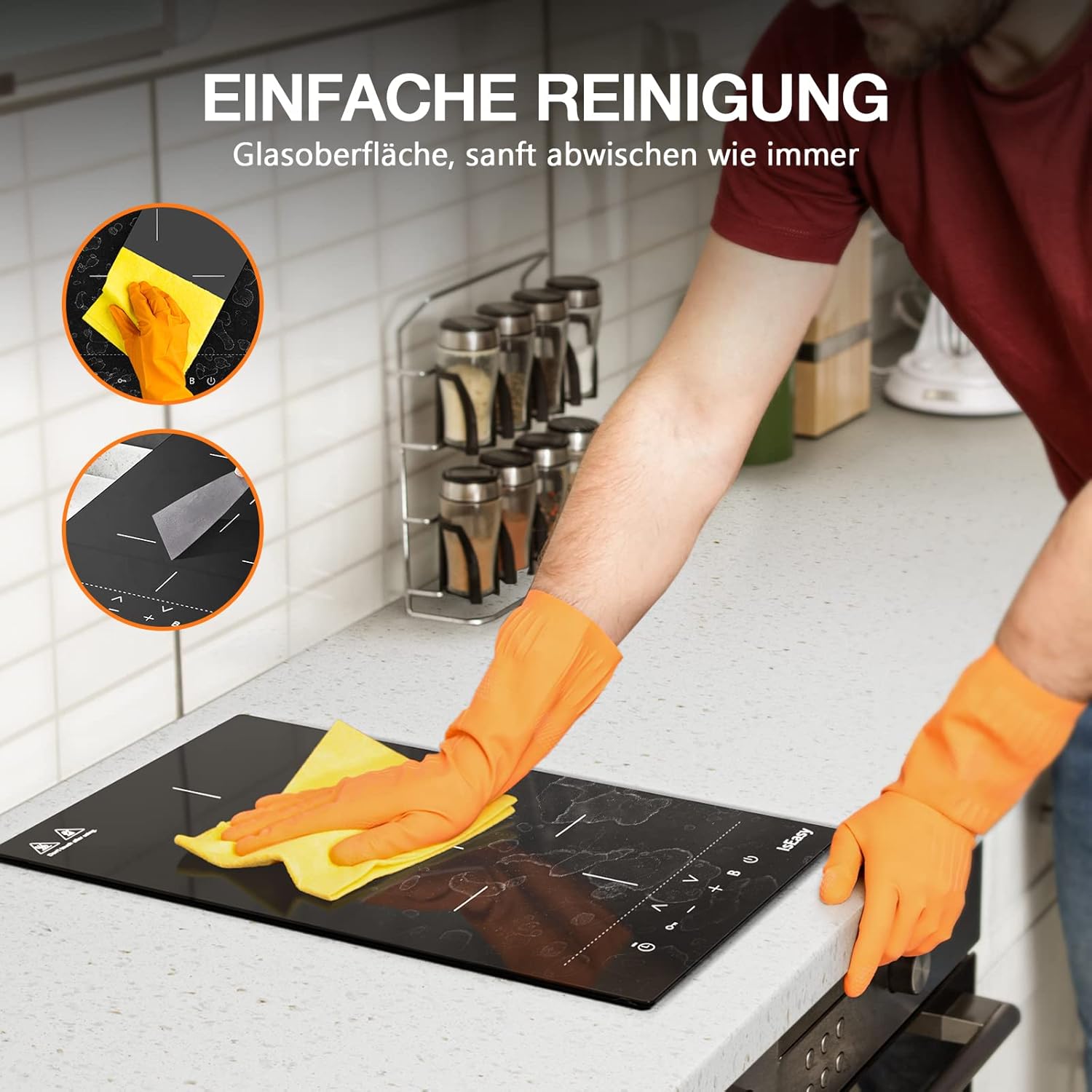 IsEasy 4 Zonen Einbau Induktionskochfeld mit 9 Leistungsstufen &1-99Min Timer, Boost-Funktion, Induktionskochplatte, Induktion Herdplatte mit 4 Platten, 60cm, 6800W, Schwarz