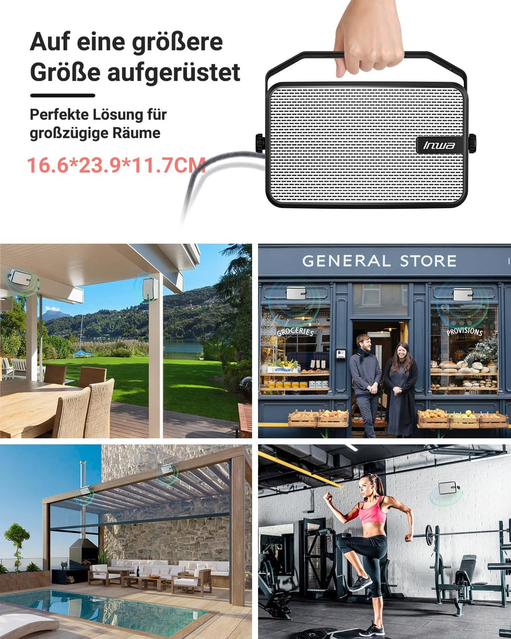 Inwa Altoparlante Bluetooth da Esterno, Montabile a Parete, Impermeabile (IPX5), Potente Sistema Audio Bassi per Interni ed Esterni, Sincronizzazione Fino a 100 Altoparlanti (2 Pezzi, MZ621)