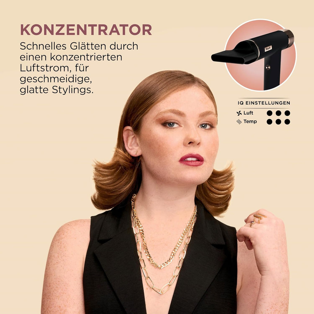 Shark SpeedStyle Haartrockner & RapidGloss Finisher mit Aufbewahrungstasche, 5 Styler, Für Alle Haartypen, Schnelltrocknend, Glättet Fliegende Haare, Keine Hitzeschäden, Ionisch, Seide, HD352EU