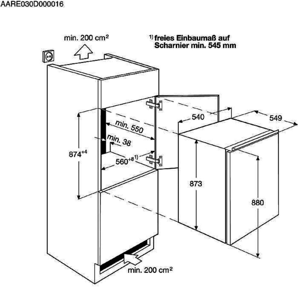 AEG TSK5O881ES Frigorifero da incasso / 880 mm / 142 L/Porta a traino/E