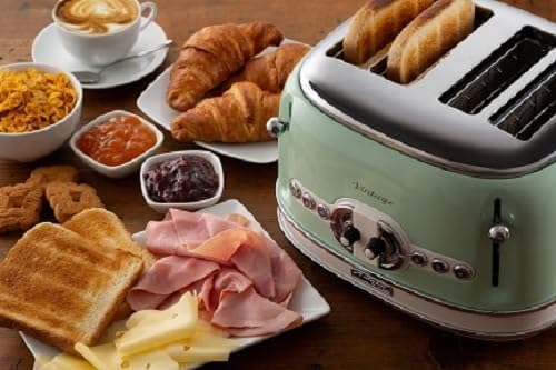 Ariete Vintage 156, 4-Scheiben-Toaster, Retro Toaster mit 6 Toaststufen, Automatischer Auswurf, Auftaufunktion, Herausnehmbares Krümelfach, Gehuse aus Edelstahl, 1600W, Beige