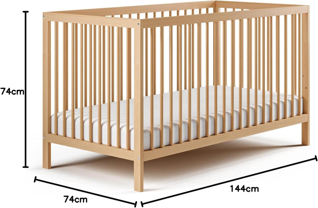 Kids Collective Lettino per neonati 60x120 regolabile in altezza e sponde rimovibili, opzionale con cassetto e materasso | Legno di faggio bianco molto stabile Prodotto in Europa