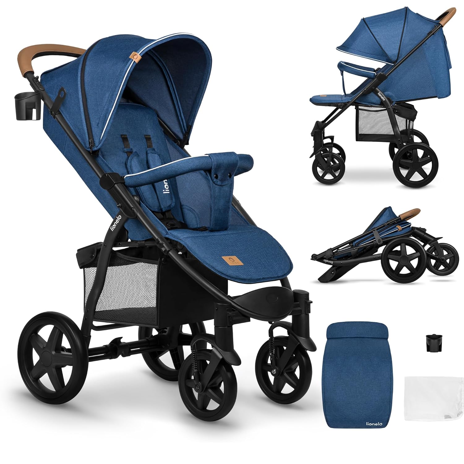 LIONELO Annet Buggy fino a 22 kg con funzione reclinabile, passeggino compatto richiudibile con accessori, ruote in schiuma EVA, zanzariera, coprigambe, portabevande, cestino (Golden Moments, Tour)