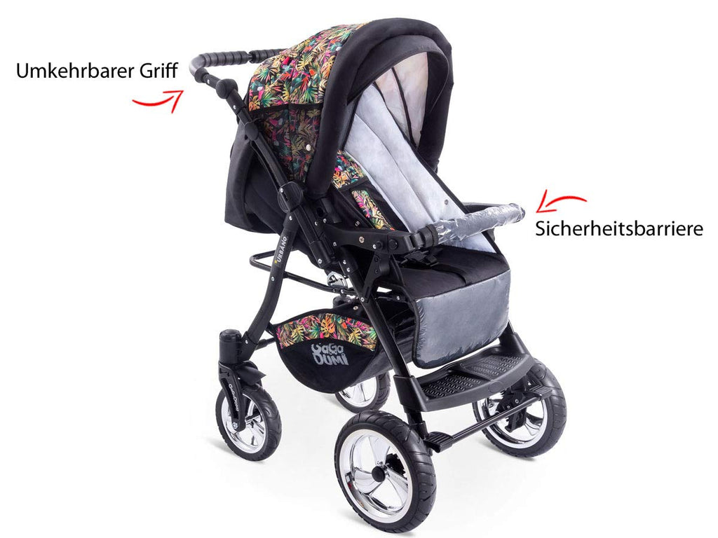 GaGaDumi Urbano Passeggino Combi 3 in 1 con Seggiolino Auto, Set Completo con Navicella, Passeggino, Borsa Fasciatoio, Parapioggia, Zanzariera, Pneumatici in Gomma Piena, Grigio/Motivo Gufo