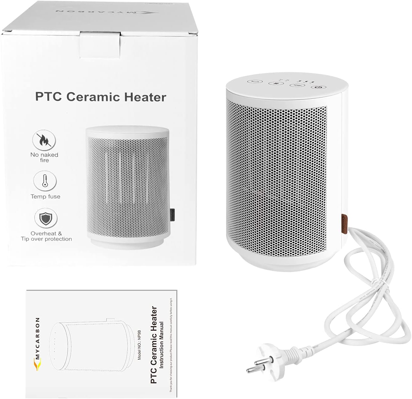 MYCARBON Stufetta Elettrica Bagno 900W/1500W Termoventilatore Basso Consumo Silenzioso con Termostato 8H Timer Oscillazione 60° Protezione Antiribaltamento e Surriscaldamento, Stufa Elettrica in Ceramica per Bagno Soggiorno