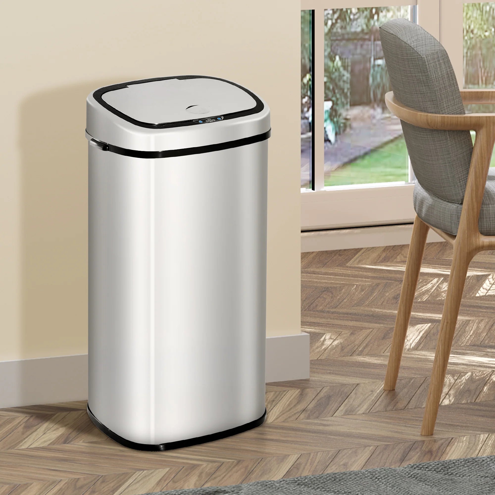 HOMCOM Cestino Automatico con Sensore, Pattumiera in Acciaio Inox