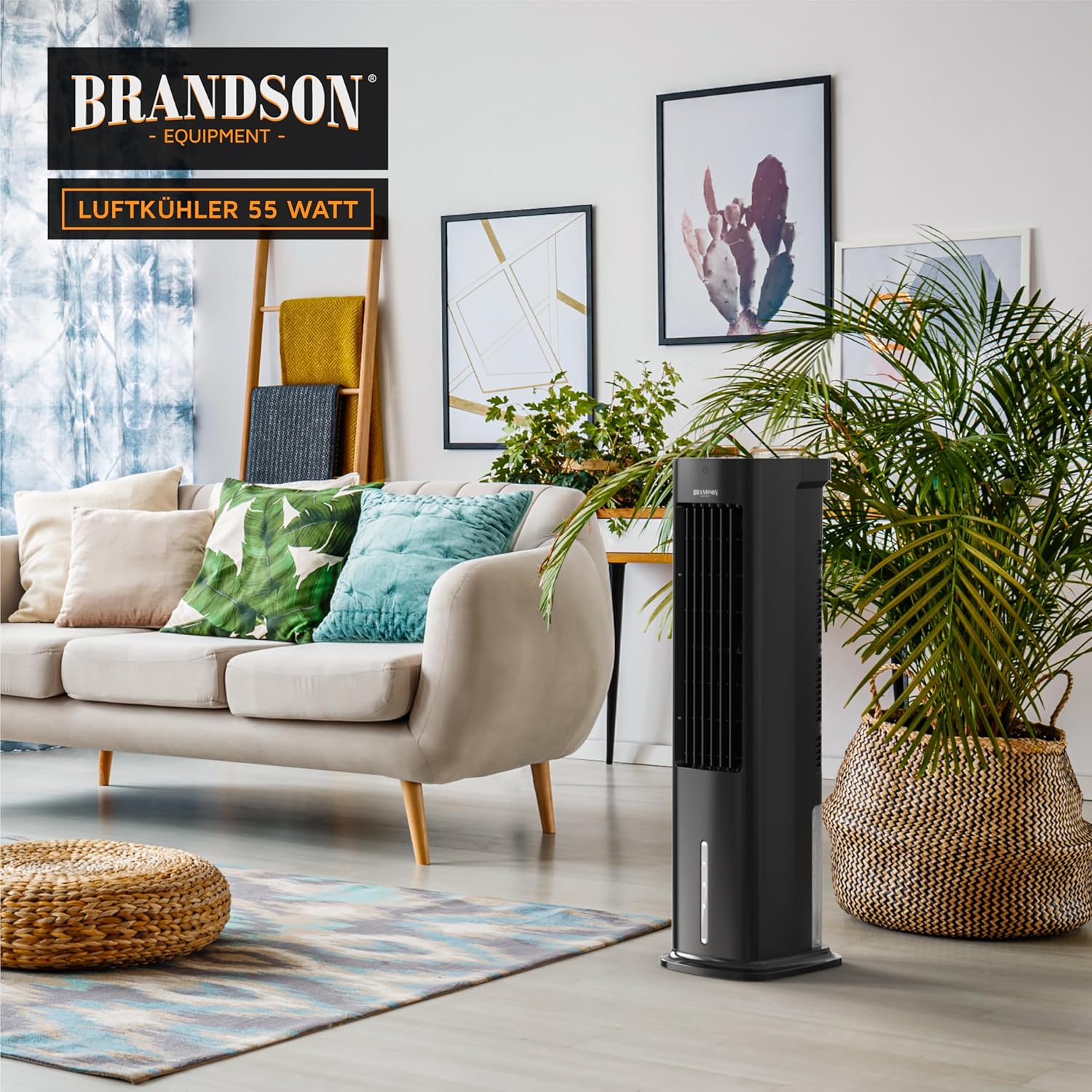 Brandson - Raffrescatore evaporativo 5 in 1 - Refrigeratore evaporativo, umidificatore, ventilatore e purificatore d'aria, condizionatore d'aria portatile senza tubo di scarico - Vincitore del premio 2025 - Silenzioso - Serbatoio dell'acqua da 5 litri