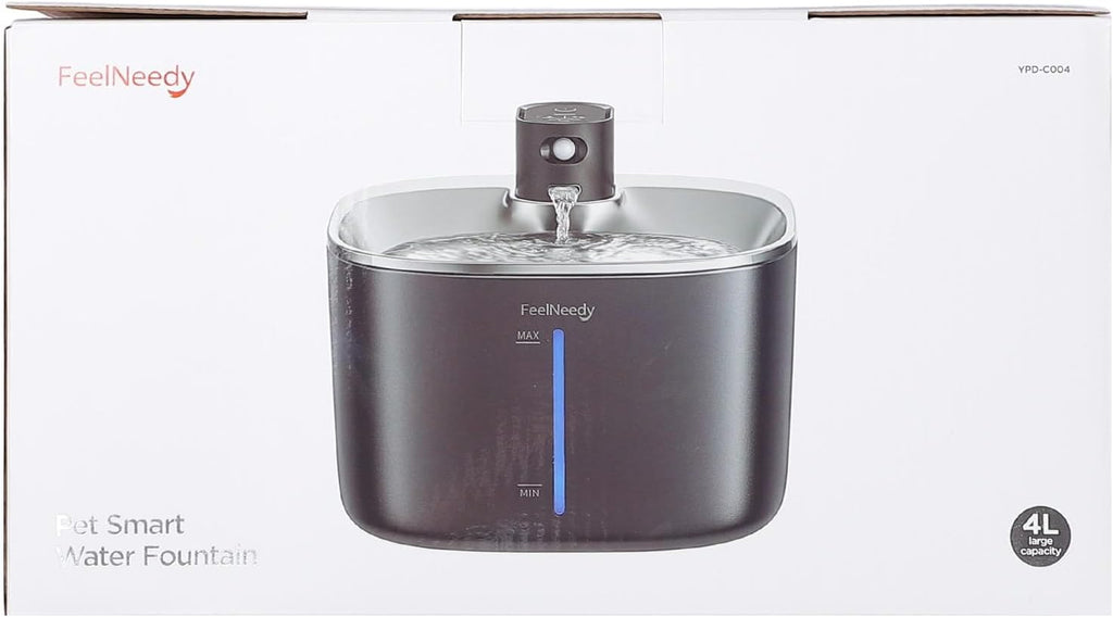 Fontana per Gatti Senza Fili con Sensore di Movimento a Batteria da 4000mAh, Fontana d'Acqua Silenziosa da 4L FEELNEEDY con Sensore di Movimento per Gatti e Cani Piccoli, Vasca d'Acqua in Acciaio Inossidabile, 2 Filtri