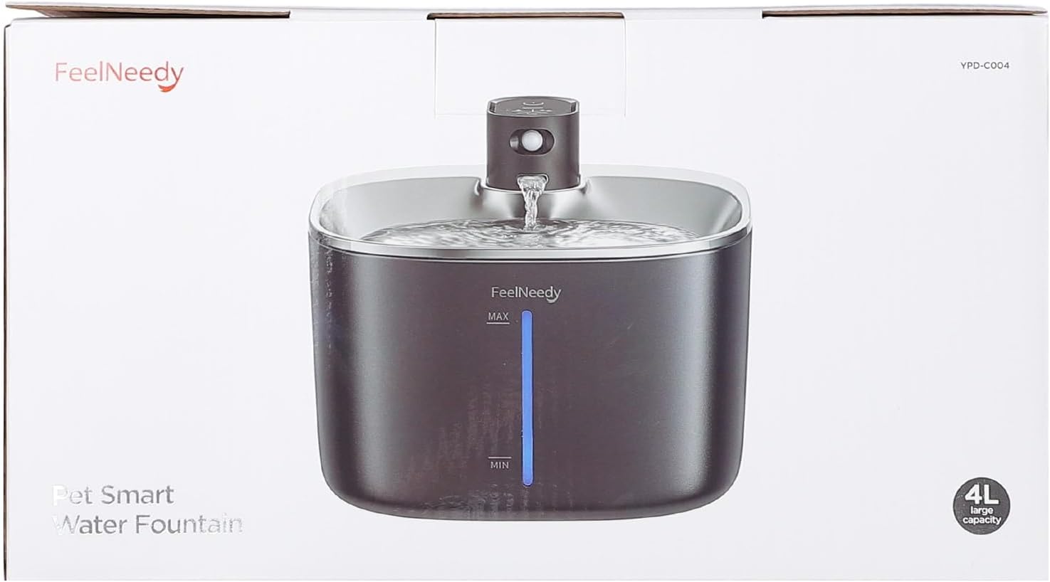 Fontana per Gatti Senza Fili con Sensore di Movimento a Batteria da 4000mAh, Fontana d'Acqua Silenziosa da 4L FEELNEEDY con Sensore di Movimento per Gatti e Cani Piccoli, Vasca d'Acqua in Acciaio Inossidabile, 2 Filtri
