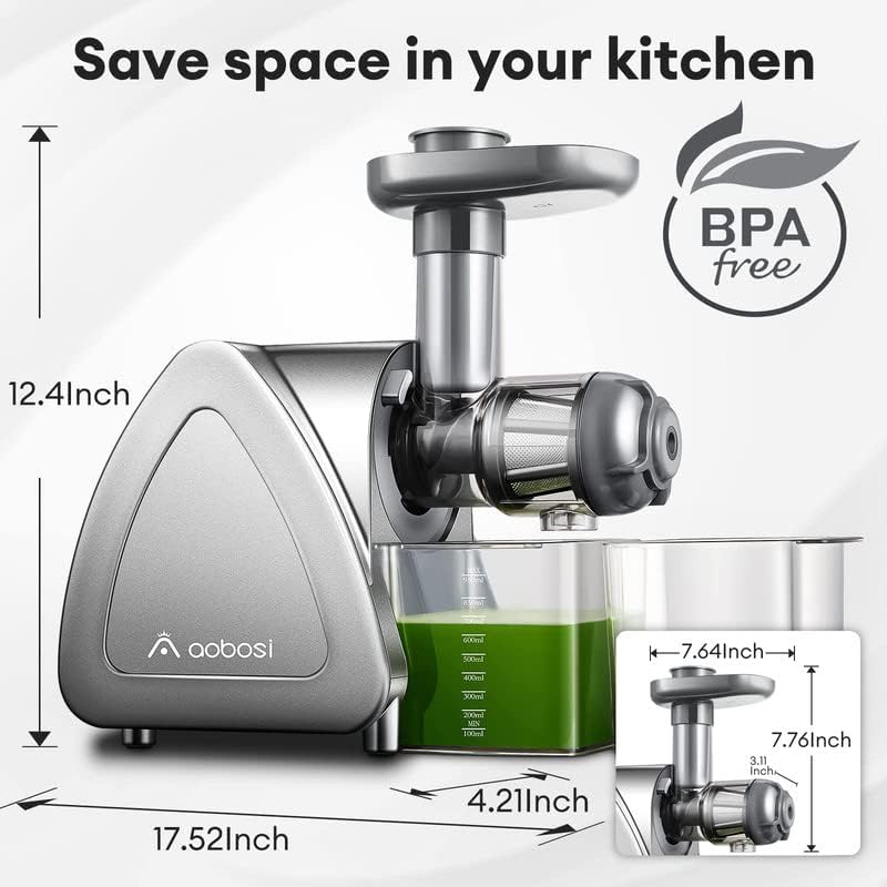 【Neues】Entsafter AOBOSI-Slow juicer mit 2 Geschwindigkeitsstufen-Entsafter gemüse und obst mit 8 stufiger Schnecke-Saftpresse mit Reinigungsbürste&2 Bechern-Obstpresse mit Reversierfunktion