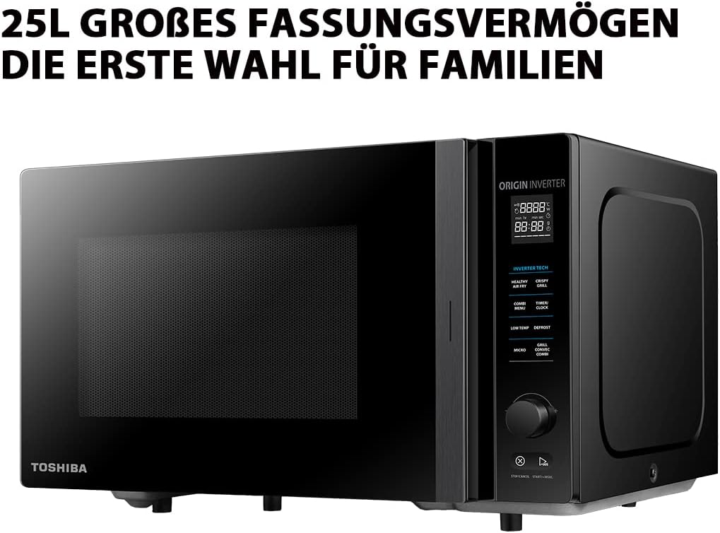 Toshiba MV-AM20T(BK) Microonde/Microonde Solo/ 20 L/ 800 W/ 5 Livelli di Potenza/ 12 Programmi Automatici/Interno in Smalto/Facile da Pulire/Funzione Scongelamento/Piatto Girevole in Vetro (24,5 cm)/Nero