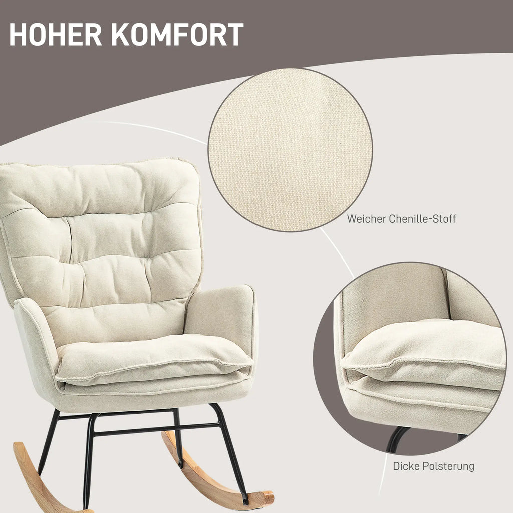 HOMCOM Sedia a dondolo, poltrona a dondolo, effetto ciniglia, comfort di lusso