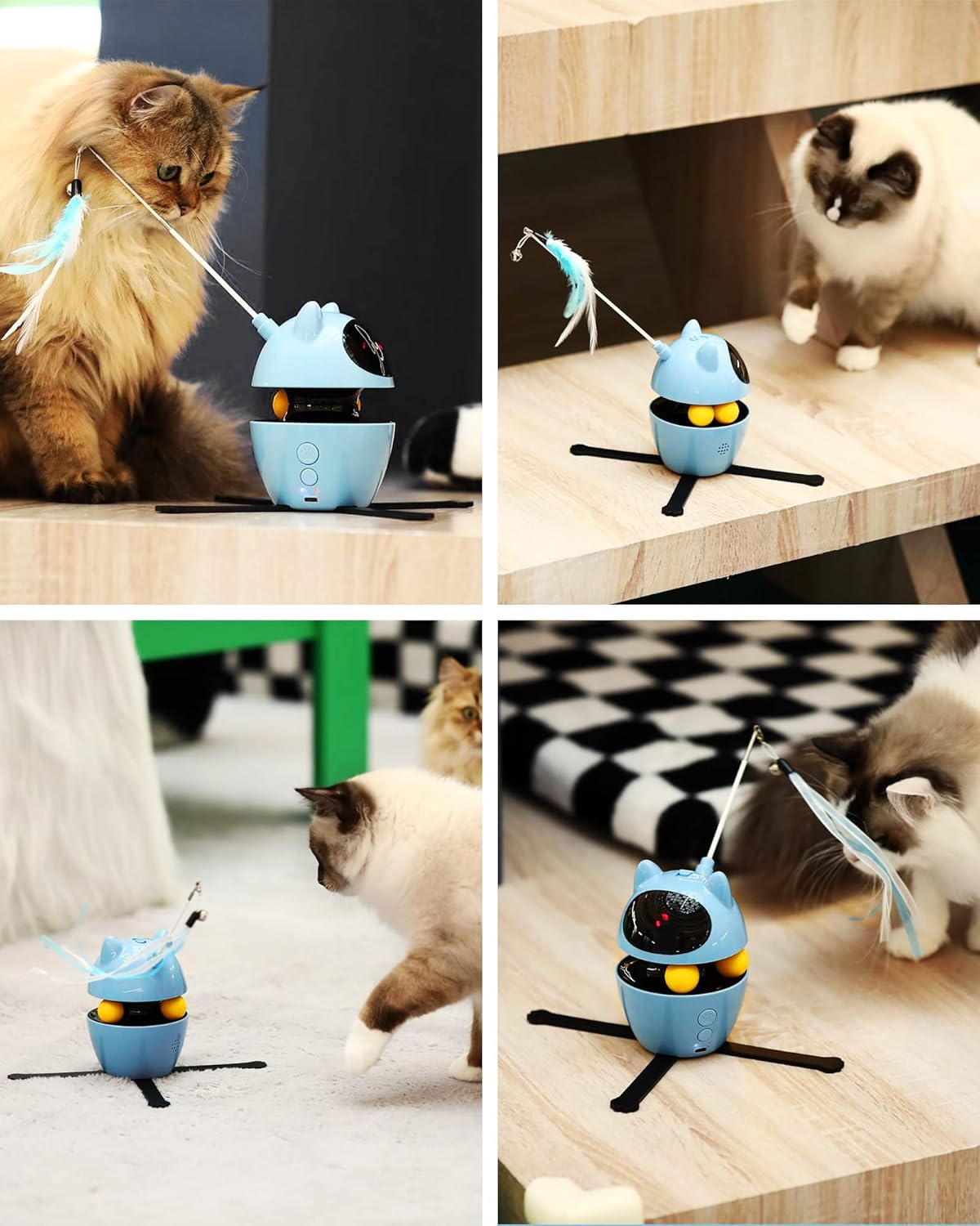 PETTOM Katzenspielzeug Selbstbeschftigung, 3-in-1 Katzenspielzeug Elektrisch Automatisch, Interaktives Spielzeug für Katzen USB Aufladbar