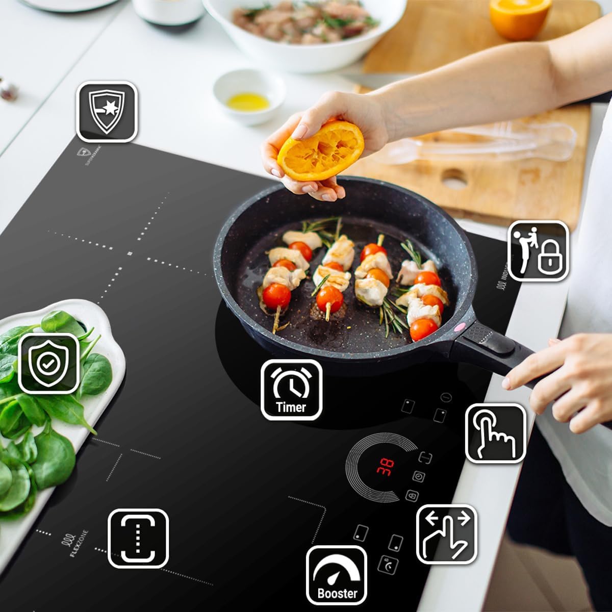 KKT KOLBE Autarkes Herdset | 60cm Einbaubackofen BO8805SS | 59cm Induktionskochfeld IH85900RL | Grill | Heißluft | Automatik-Timer | 2-fach Wärmeschutzverglasung | Kindersicherung | SET8805IH859RL
