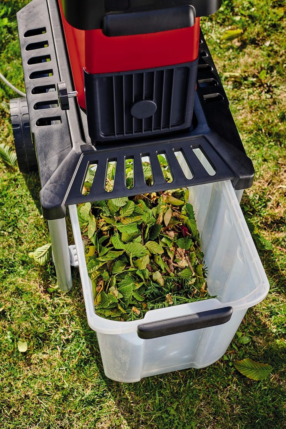 Trituratore elettrico silenzioso Einhell GC-RS 60 CB (2800 W, diametro rami max. 45 mm, rullo trituratore, ampia apertura dell'imbuto, interruttore inversione di marcia, cassetta di raccolta trasparente da 60 L, interruttore di sicurezza integrato)