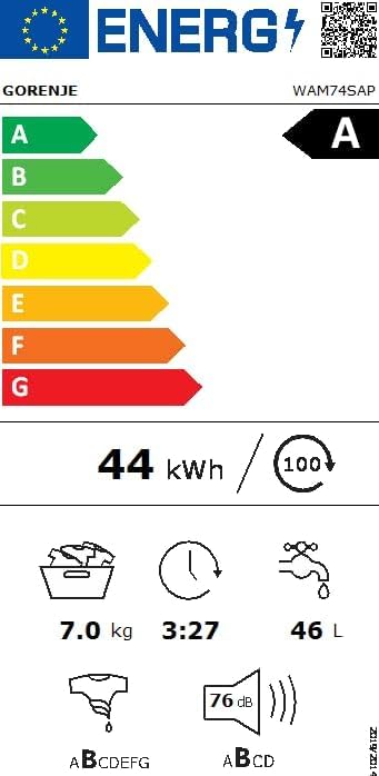 Gorenje WAM 74 SAP Lavatrice con funzione vapore / 7 kg / 1400 giri/min / 16 programmi / AquaStop / Motore Inverter PowerDrive / Cestello in acciaio inossidabile / Sicurezza bambini / EEK A / bianca