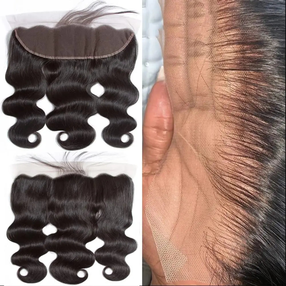 LavishBeauty Extension Capelli Brasiliani Body Wave Verigini con Frontale in Pizzo HD 13x4