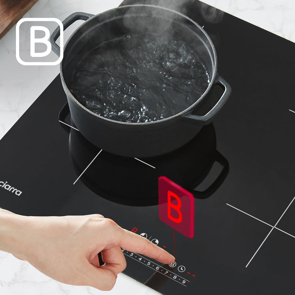 CIARRA CBBIH4B Piano Cottura a Induzione da Incasso a 4 Zone con Power Booster, Controllo Touch, 4 Piastre, 9 Livelli di Potenza, 60 cm (7.200 W)
