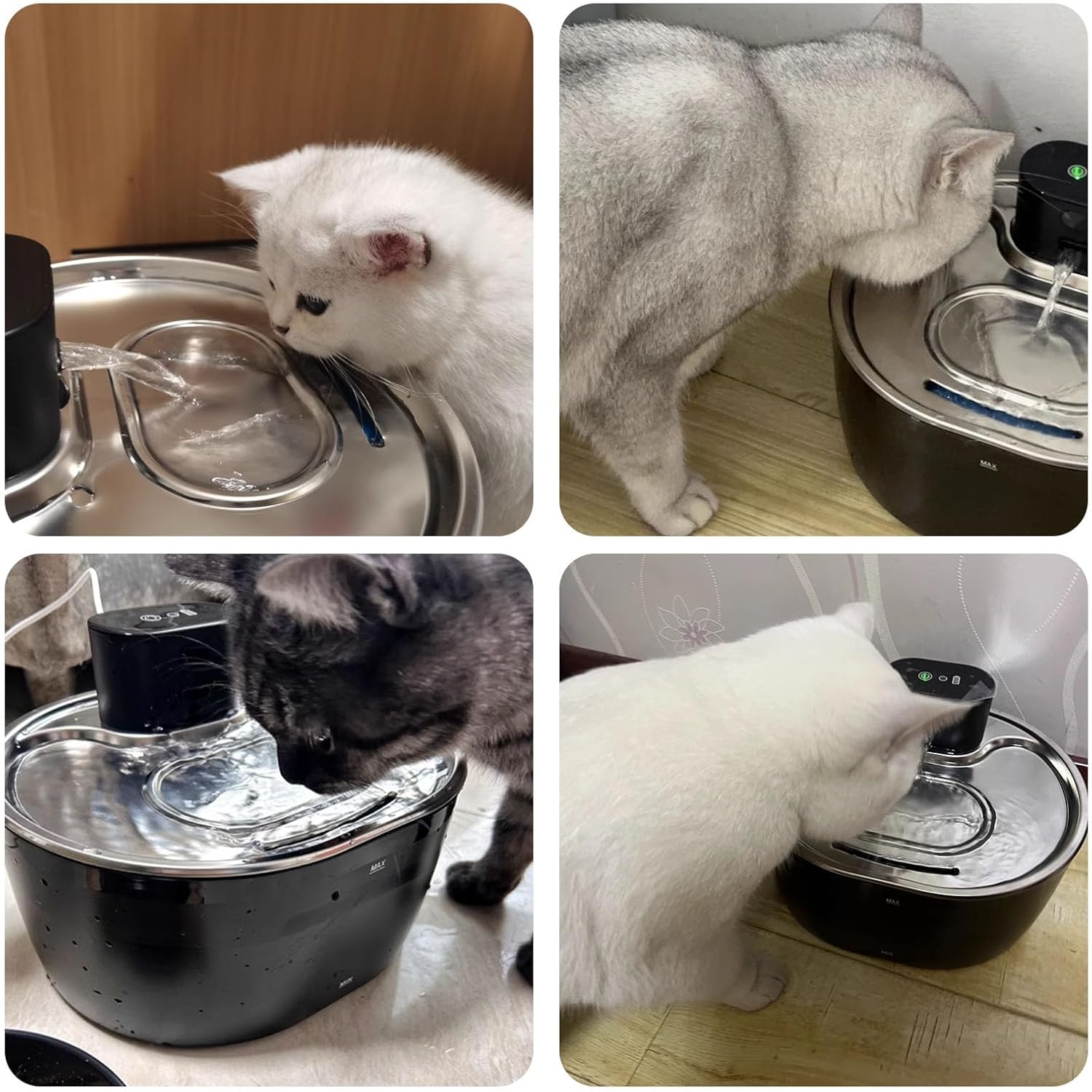PJDDP Fontana per Gatti, Fontana per Acqua Potabile da 3,2L Senza Fili, Distributore di Acqua per Cani con Vassoio in Acciaio Inox, 20Db Estremamente Silenzioso, Fontana per Animali Domestici Facile da Pulire