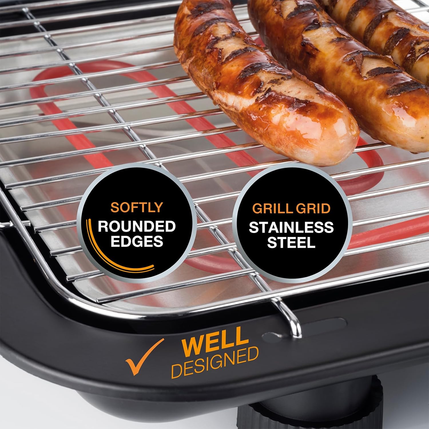 Korona 46222 Elektro-Standgrill mit Rollen | 2400 Watt Elektrogrill | Geteilte XXL Grillfläche, geriffelt und glatt | mit Deckel und Temperaturanzeige