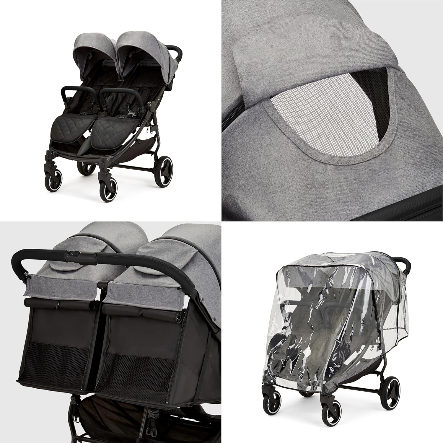Passeggino gemellare Venus Max - adatto dalla nascita fino a 15 kg (circa 3 anni), passeggino compatto, leggero, pieghevole, inclusi parapioggia e coprigambe (Biscotto)