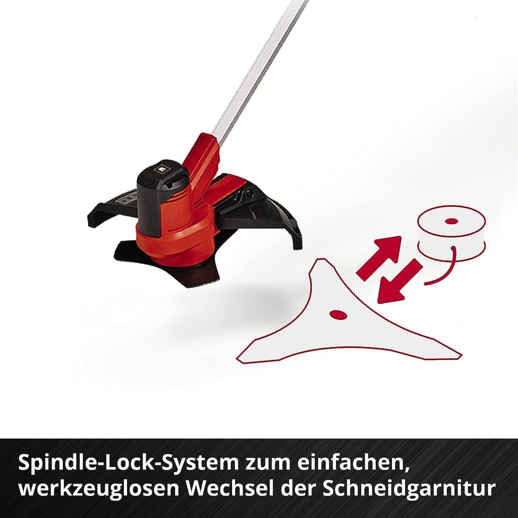 Decespugliatore a batteria Einhell AGILLO 18/200 Power X-Change (Ioni di litio, 18V, 7.500 giri/min., filo con alimentazione automatica/lama a 3 denti, motore anteriore, impugnatura a manubrio, senza batteria e caricabatteria)
